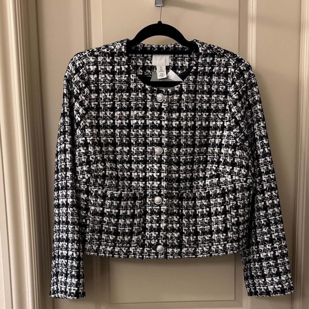 H&M Black and White Tweed Women's Jacket size Large